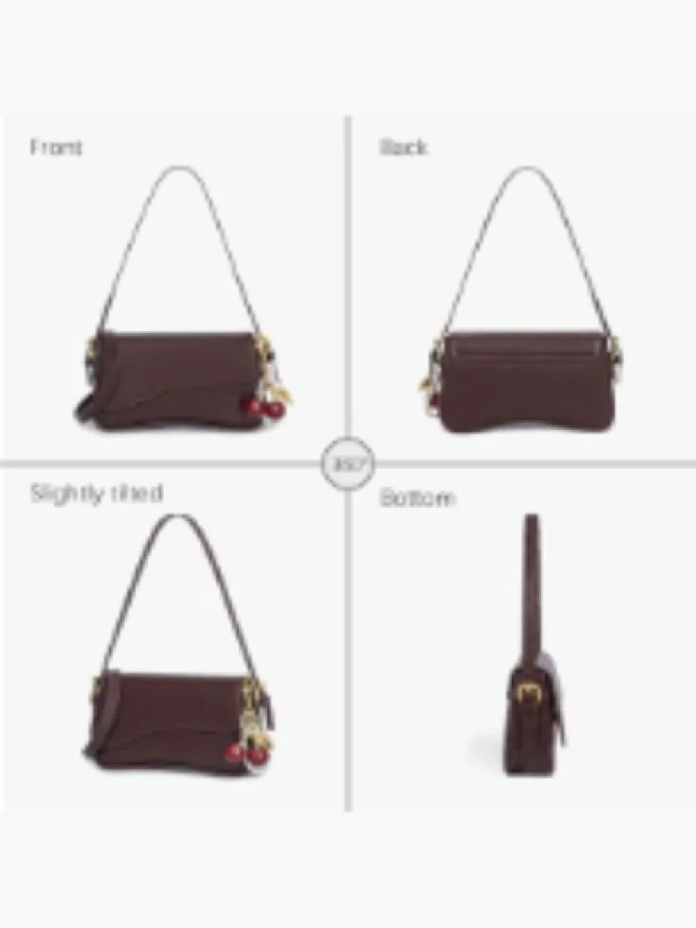 Women's Hobo Bag with Cherry Pendant Crossbody Shoulder Purse Y2K Detachable